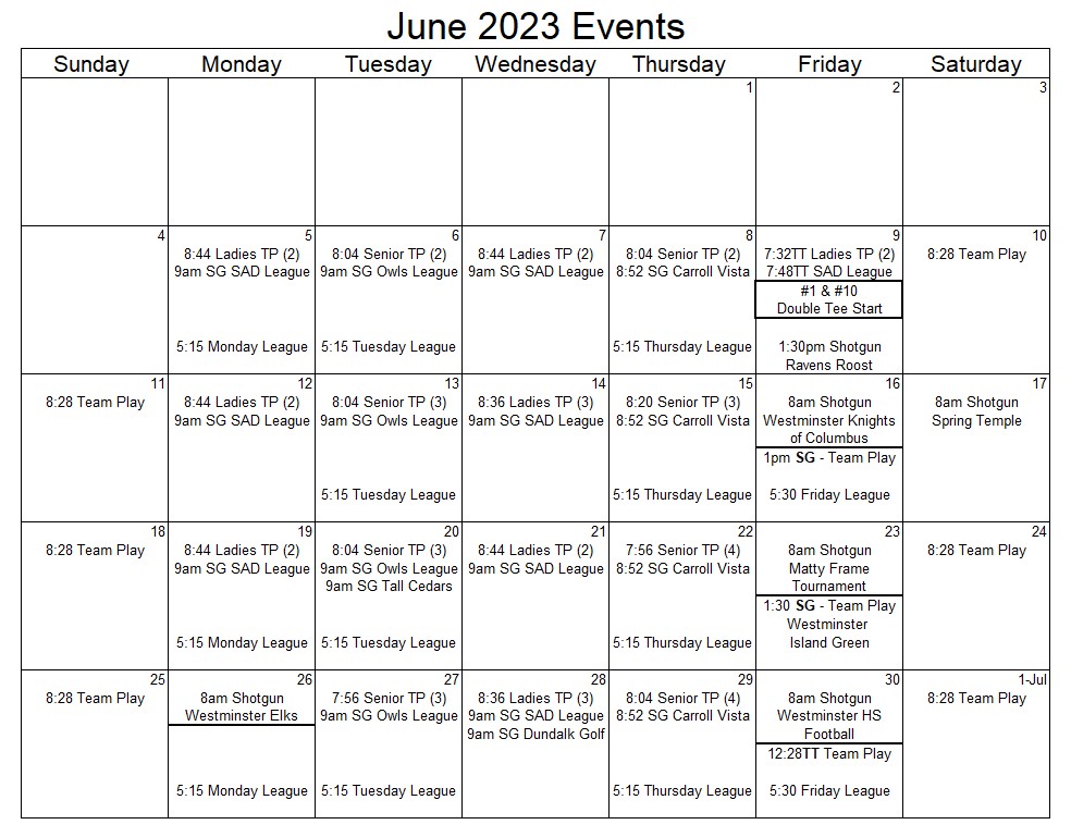 Calendar - Quail Valley Golf Course